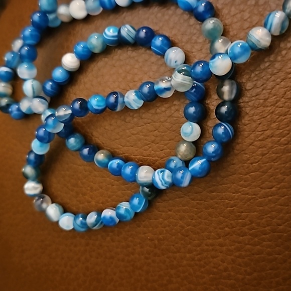 3/$30 Blue Agate Buddhist 108 Prayer Mala Stretchy Bracelet Necklace - Picture 4 of 5